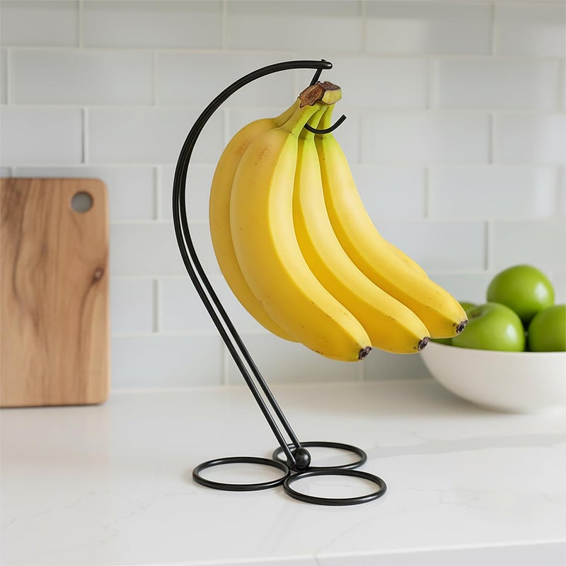 BNYD Banana Holder Stand for Kitchen Counter, Black Banana Hanger with Hook, Fruit Basket Accessory, Hanging Banana Tree, Countertop Banana Rack - Image 3